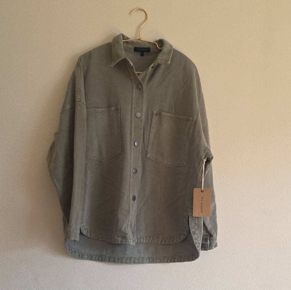 Blu Pepper Sage Green Denim Jacket